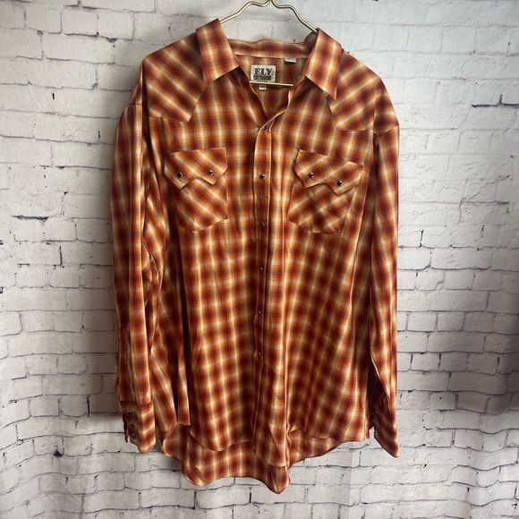 Ely Cattleman size XXL long sleeve pearl snap shirt orange plaid - Picture 1 of 6